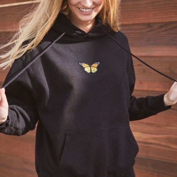Brandy Melville John Galt Black Butterfly Hoodie one size - Picture 2 of 8